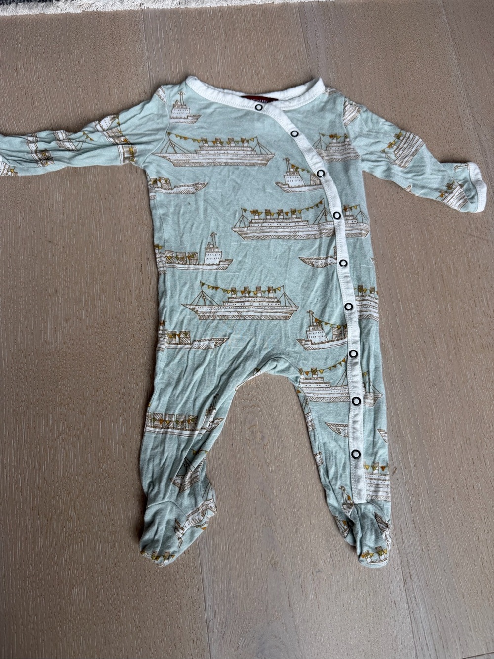 Milkbarn Mint Green Baby Footie with Boat Print